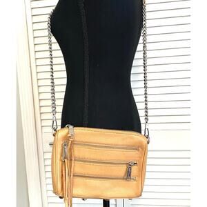Rebecca Minkoff Chain link Tan Leather Shoulderbag triple zipper front Crossbody